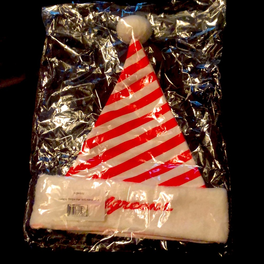 Walgreens Employee Christmas/ Santa hat stripes white/red NEW in bag